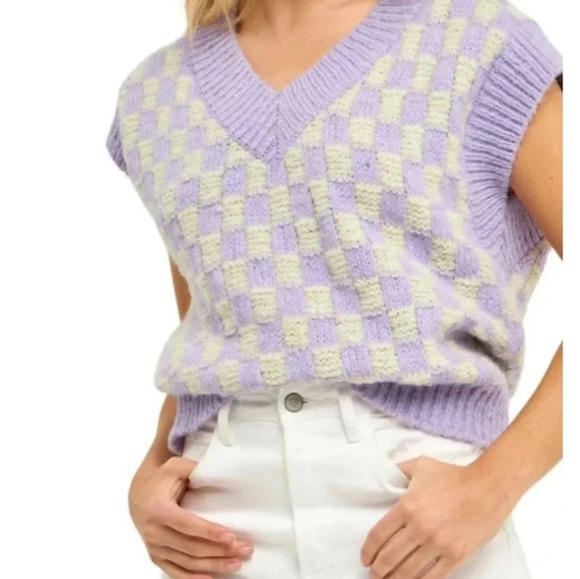 English Factory checkered lavender sweater - Picture 1 of 5